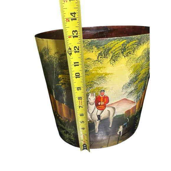 Equestrian Fox Hunt Hand Painted Wood Waste Basket Trash Can Bed Office 12.5" - Picture 9 of 12